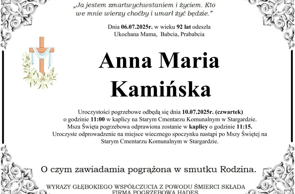 ŚP. ANNA MARIA KAMIŃSKA